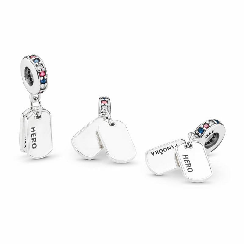 Pandora Australia Hero Dog Tag Dangle Charm - Sterling Silver | VNMSKE928